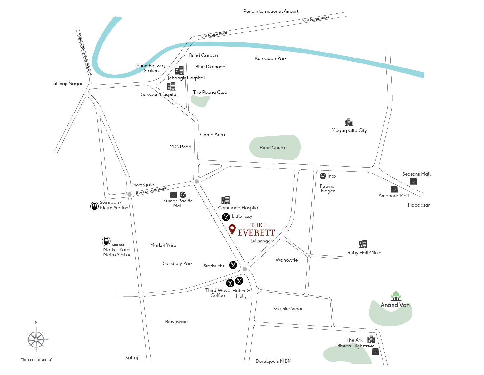 Map showing The Everett, Lullanagar, Pune
